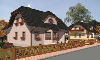 Projet de maison en forme de L à plusieurs étages.